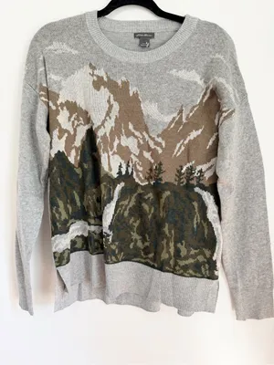 Eddie Bauer knit gray crewneck pullover sweater size medium mountains hiking thumbnail 1