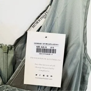 Morrisday The Label Dusty Green Satin Lace V-Neck Midi Dress Size NEW thumbnail 5