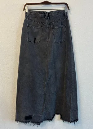 FP We The Free Maxi Denim Skirt Middle Slide Raw Hem Women’s 28 thumbnail 3