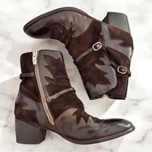 I.N.K. Shoes Vintage Brown Leather and Suede Western Style Booties​ thumbnail 1