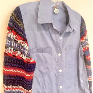 Free People We The Free Chambray Sweater Sleeve Shirt Women's Small Light Blue‎ thumbnail 6