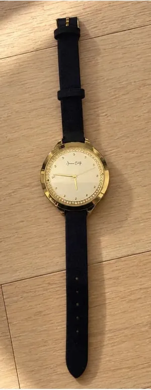 Jessica Carlyle Gold Tone Rhinestone Analog Watch Black Strap Womens thumbnail 1