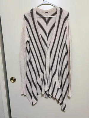 Free People Oversized Circle Back cardigan featuring a striped, asymmetrical thumbnail 3