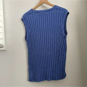 Free People Large Veda Long Sweater Vest Blue Iris Beach Resort Vacation Relaxed thumbnail 3