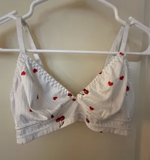 Cherry Triangle Adjustable Straps Bralette Size Small White thumbnail 1