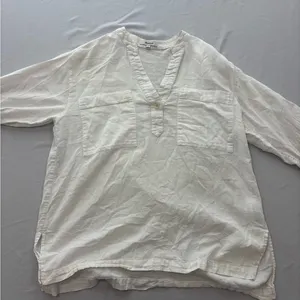 Madwell Womens White Cotton Gauze V-Neck‎ Button Tunic Top Small thumbnail 2