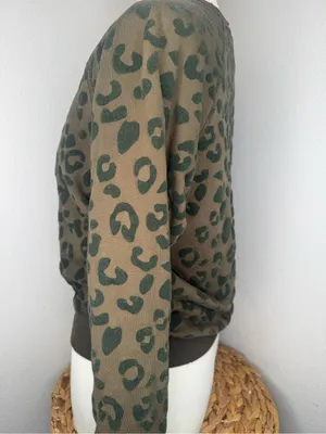 Rails Crewneck sweatshirt cotton olive brown leopard animal print long sleeve thumbnail 3