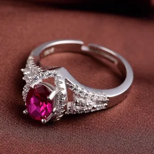 18K White Gold Plated Adjustable Birthstone Crystal Ruby Ring for Women thumbnail 3