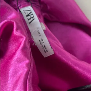 NWT Zara Metallic Pink Strapless Ruffle Mini Dress Sz Large thumbnail 8