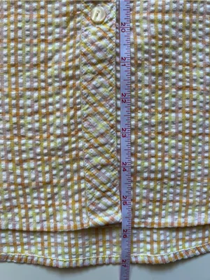 Seersucker Plaid Shirt M Lightweight Yellow Peach Oversized Japanese Button Down thumbnail 11