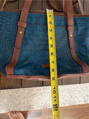 Fossil Blue croc-embossed leather 2-way satchel/crossbody with brown trim thumbnail 4