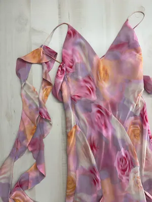 nwt FOR LOVE AND LEMONS pink watercolor beate maxi dress event thumbnail 5