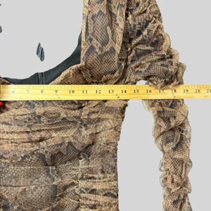 Zara Womens XS Brown Snakeskin Ruched Mesh V-Neck Mini Bodycon Dress NWT thumbnail 6