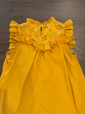love J Mustard Yellow Eyelet Sleeveless Ruffle Top Size Large - C58-031 thumbnail 7