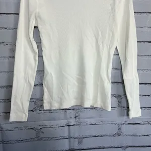 Vintage Lauren Ralph Lauren Zip Shoulder Ribbed Top White Y2K Preppy Streetwear thumbnail 4