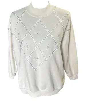 Vintage Erika Taylor Sport White Floral Rose Grandma Sweater Women’s Size L thumbnail 1