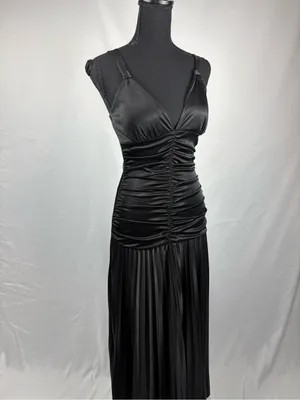 Taboo Black Dress Evening Gown Ruched Satin Maxi Dress - Elegant Evening Style thumbnail 5