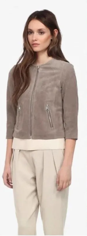 Soia + Kyo Collarless Zip Front Suede Jacket Tan Brown Size‎ US Small thumbnail 1