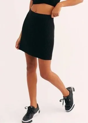 FP Beach Free People Callie Black Ribbed Women's Skirt thumbnail 1