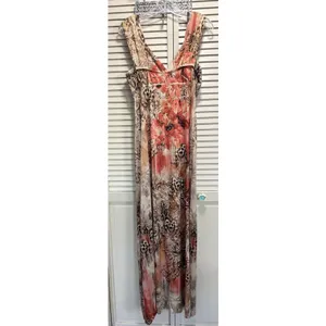 Fresh Of LA Floral/Paisley/Cheetah Maxi Dress Size L Pleated, V Neck Wide Straps thumbnail 5