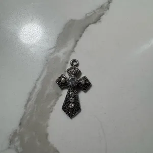 Silver-Tone Crystal Cross Pendant - Clear Stones thumbnail 2