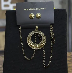 NWT New York & Company Pendant Stud Earring Necklace Set Gold Yellow 18" + 3" thumbnail 1