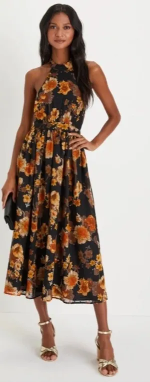 LULU's Floral Sexy Flowy Special Event Prom Wedding Elegant Midi Dress thumbnail 1