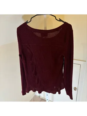 Anthropologie Saturday Sunday EUC Women's Wendy Waffle Knit Top Maroon Size M thumbnail 7