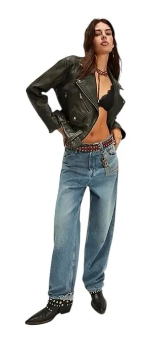 FREE PEOPLE WE THE FREE Cora Slouchy Jean Mid Rise Button Fly Meadow NEW thumbnail 1