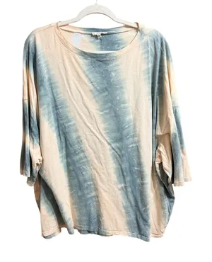 Easel Women Large Blue Cream Tie Dye Oversized Cotton T-Shirt Top thumbnail 1