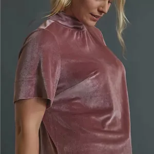 Anthropologie Krisha Mauve Velvet Mock Neck Short Sleeve Top Size Large thumbnail 2