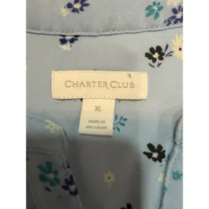 Charter Club XL Blue Floral Pintuck Bell Sleeve Tunic Blouse Boho Cottagecore thumbnail 7