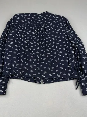 LOFT Navy Floral Zip Front Peplum Jacket Blouse Tie Waist Lined Medium thumbnail 5