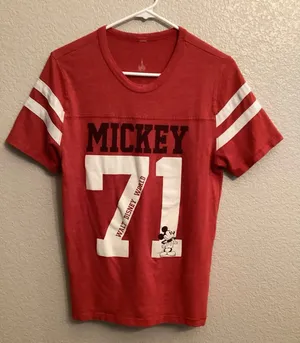 NWOT Disney Parks World Red Classic Football Jersey Mickey Mouse ‘71 T-shirt M thumbnail 1