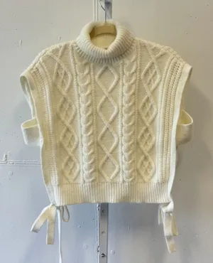 Cider Cable Knit Turtleneck Sweater Vest Ivory White Tie Side Cropped‎ Medium thumbnail 1