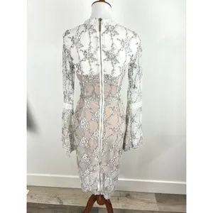 Bronx & Banco White Lace Floral Illusion Midi Dress Fits S Ethereal Elegance thumbnail 3