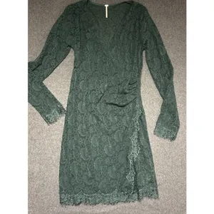 Free People Dress Women's Floral Pearl Lace Long Sleeve Green Mini Size‎ S thumbnail 6
