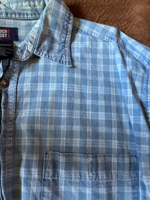 Vintage checkered 100% cotton blue jean Faded Glory button down size XL thumbnail 4