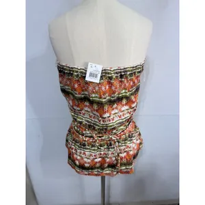 Weavers Boho Crochet Trim Printed Peplum Tube Top Rust‎ Olive Size XL New thumbnail 11