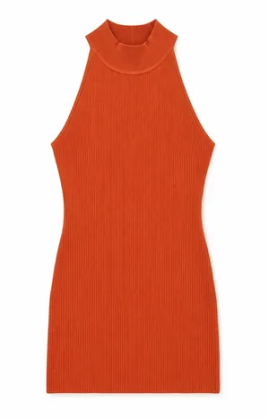 Aritzia Babaton Sculpt Knit Halter Mini Dress XS Flambeau Red Orange Bodycon thumbnail 2