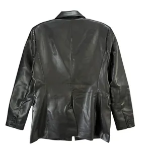 CAbi James Jacket Womens Medium Black Soft‎ Faux Leather Blazer Tailored #4495 thumbnail 4