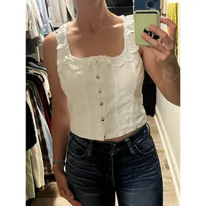 White Lace Trim Sleeveless Top Medium Cottagecore Coquette Boho Chic Milkmaid thumbnail 5