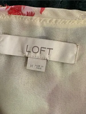 LOFT Floral Metallic Shimmer Ruffle Cuff Blouse Cream Pink M thumbnail 8