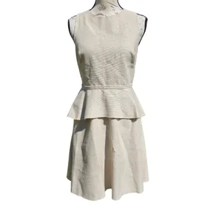 Banana Republic Beige Cotton Linen Peplum Sleeveless Dress Pockets Size 6 thumbnail 3