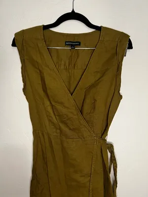 Banana Republic Linen Blend Olive Green Cap‎ Sleeve Wrap Dress thumbnail 3