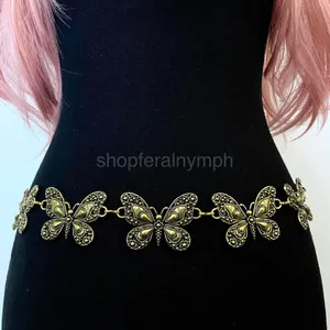 Antique Gold Y2K Butterfly Fairycore Chain Belt, Fits 16-45 Inches, X7GA1378 thumbnail 1