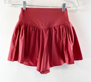 OFFLINE By Aerie Real Me High Waisted Pleated Flowy Short Summer Burgundy Small thumbnail 1