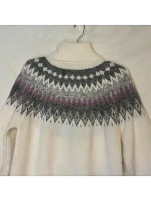 Aspen Womens Grey Fair Isle Turtleneck Nordic Alpine Knit Wool Blend Sweater SzM thumbnail 4