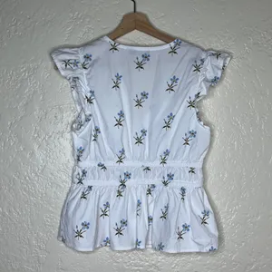 Vineyard Vines Marina Poplin Flutter-Sleeve Top White Blue Floral 2W001843 Small thumbnail 3