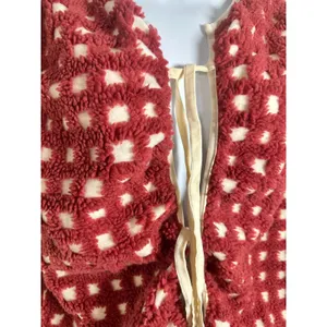 Anthropologie Red Checkered Fleece Tie Front Vest One Size OS JK THINGS VEST thumbnail 6